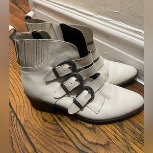 White Buckle Biker Bootie